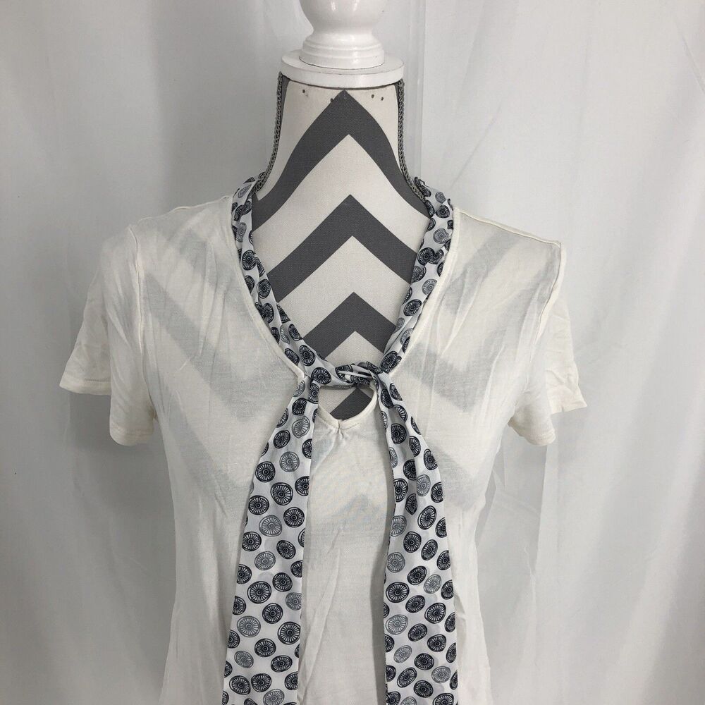 Jason Wu Pink White Short Sleeve Tie Neck T Shirt Small
